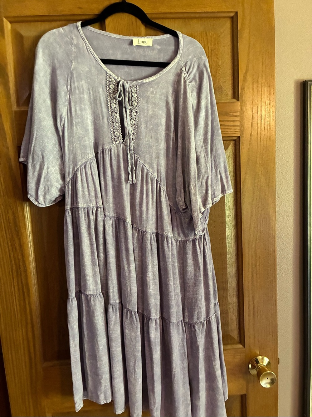 Light Lavender Tiered Midi Dress with Lace-Up Detail